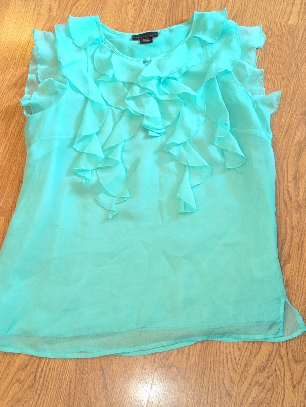 Apostrophe Teal Ruffle Sleeveless Blouse